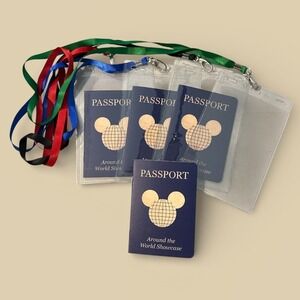 4 Disney Epcot Around the World Showcase Passports & Laynard Eating Drinking NEW